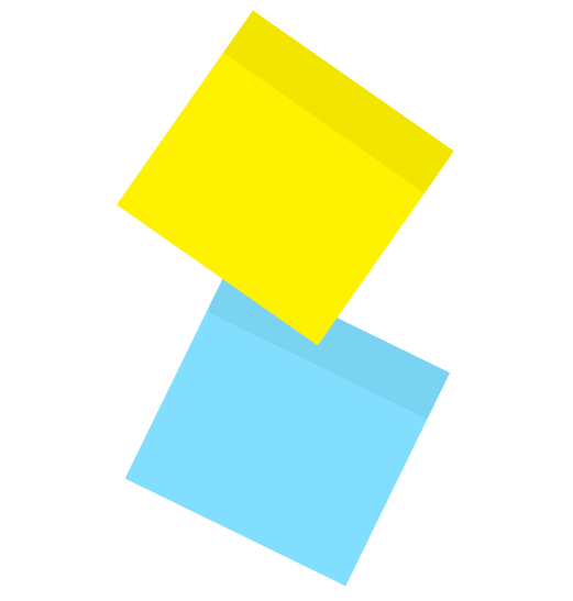 Deux feuillets autocollants jaune et bleu qui se chevauchent